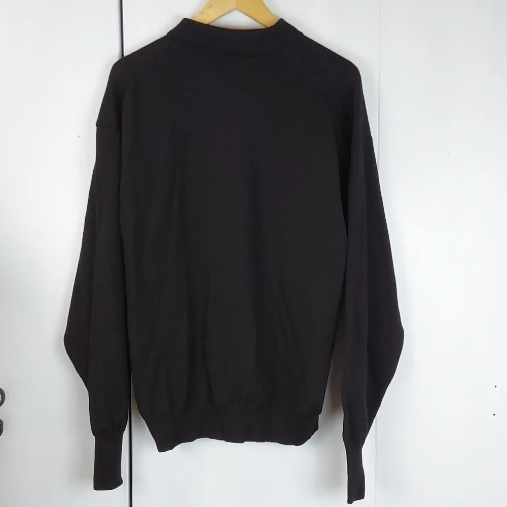 E-Luxe Evergreen |Mens Polo Black Wool Button Sweater Luxury Collar Preppy Sz.XL